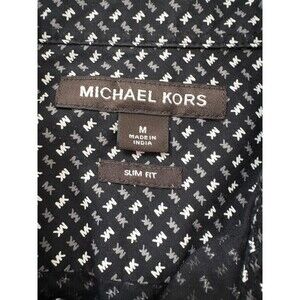 Michael Kors Men’s Slim Fit Medium Black MK Print Dress Shirt Button Up Collared